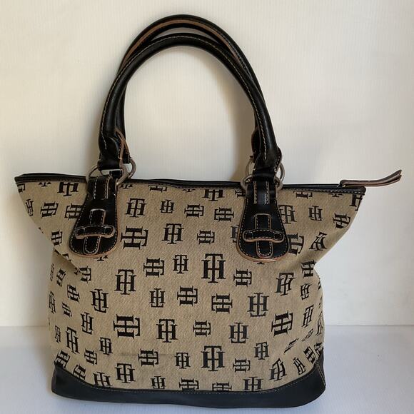 Vintage Tommy Hilfiger Monogram Tote – Black Beige Y2K - Picture 2 of 10